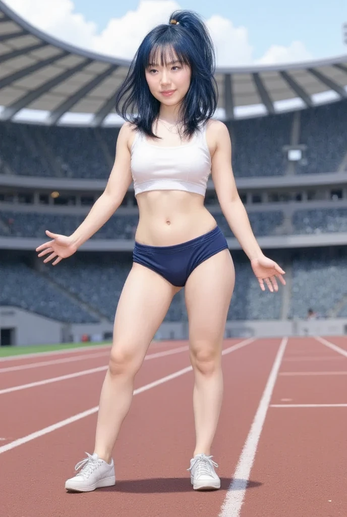 ultra high resolution photos、Accurate depiction of the human body、sunlight、Full body Esbian、Athletics、young girl、"Photographed alone"、With the athletics stadium in the background、very accurate super young girl、very, very young face、"small sports bra for exercise"、""open crotch"bloomers"、"The hips are exposed"、"extremely small breasts"、"very young short girl"、Sweat、Climax、Cumming face、pleasure、charming