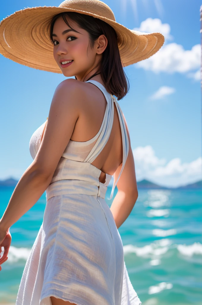 White dress beach fisherman hat back