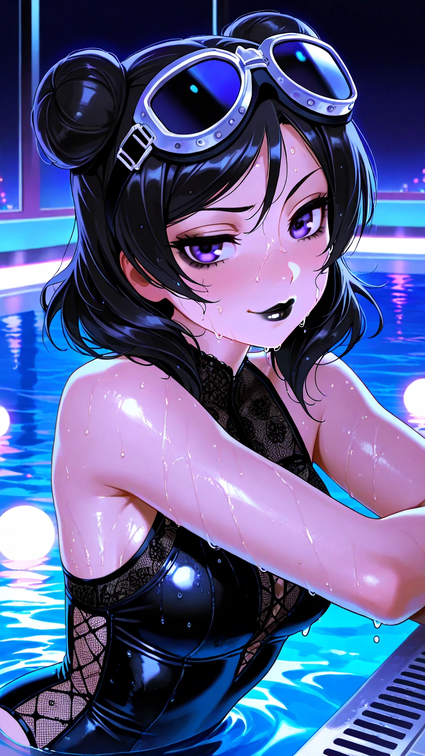 (best quality, masterpiece:1.2),1girl, solo,raidengenshin,beautiful detailed eyes,beautiful detailed lips,extremely detailed eyes and face,long eyelashes,(vivid colors,purple,hues of purple color:saturated),revealing Purple V-neck blouse,exposed chest,loose sarong with green Kuja symbol,slender legs,night stargazing,beautiful smile,happy expression,joyful,charming lady