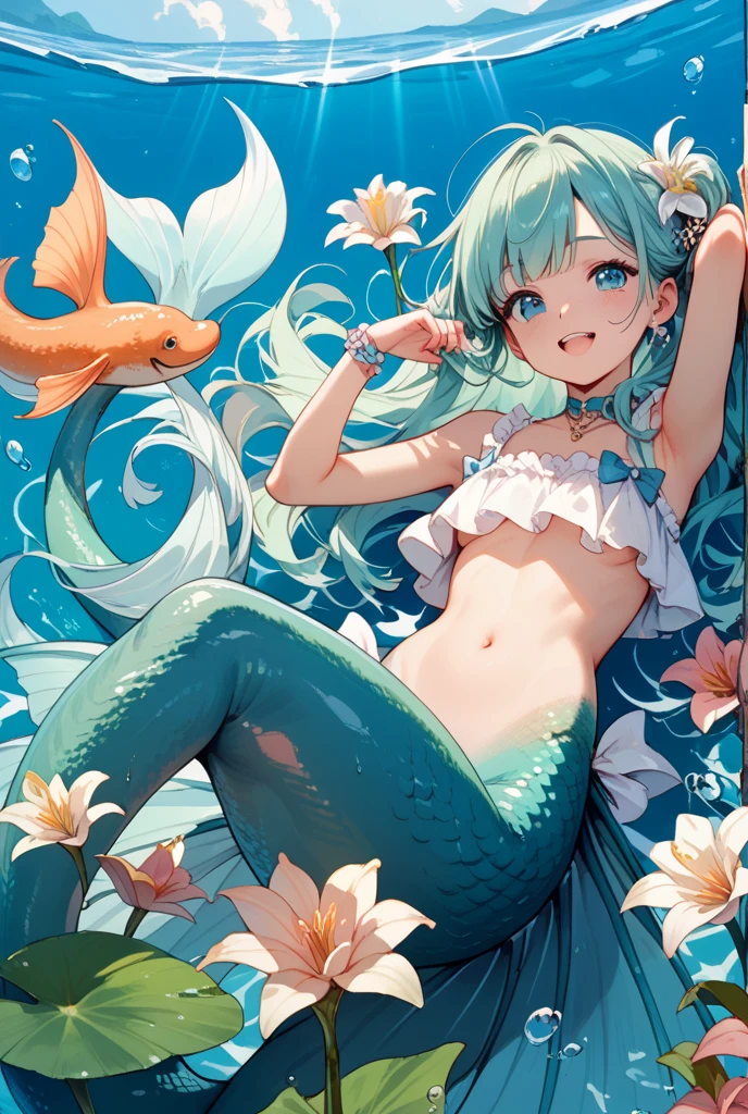 score_9, score_8_up, score_7_up, source_anime, 
1girl, solo, young, underwater, mermaid,
rainbow scales, 
long fins, side fins, winged fins,
swim, from side, dynamic, dutch angle, from below, aqua hair.