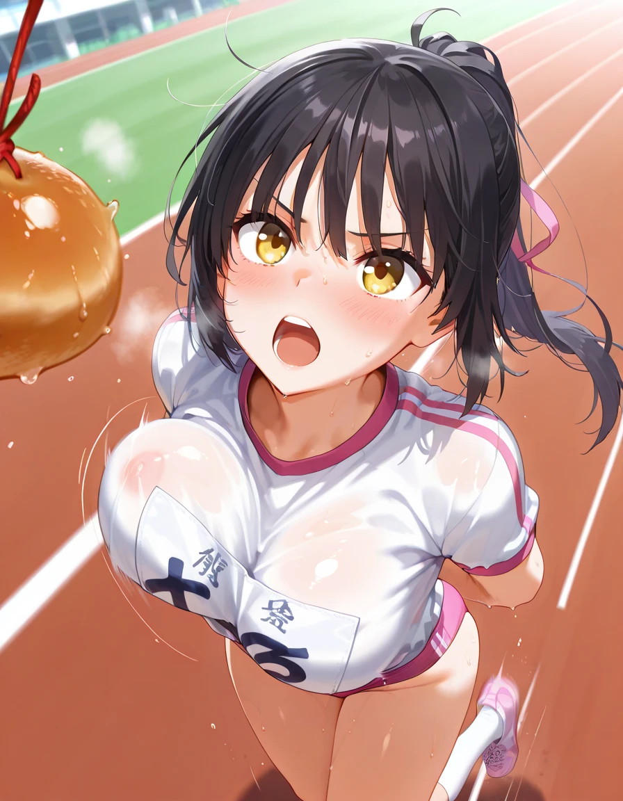 (gym uniform,red brown, white shirt, short sleeves, thighs:1.3),1girl,
(35 year old woman,mature female:1.2),depth of field,ponytail, black hair,(ribbon:1.2), (embarrassed,blush:1.3)
Thick thighs、Men holding their penises and surrounding girls、Semen from the penis、Bukkake、Bukkake、（Bukkake）projectile cum、Blowjob、Lots of passersby、Ahegao、low length、、、Handjob、bandaids legs open、at the park