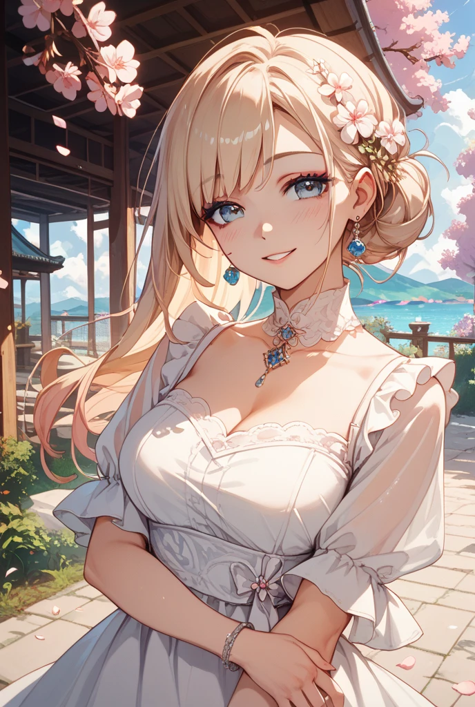 best quality, masterpiece, Ultra-high resolution, Reality, 1 girl, Off-shoulder, Smile,