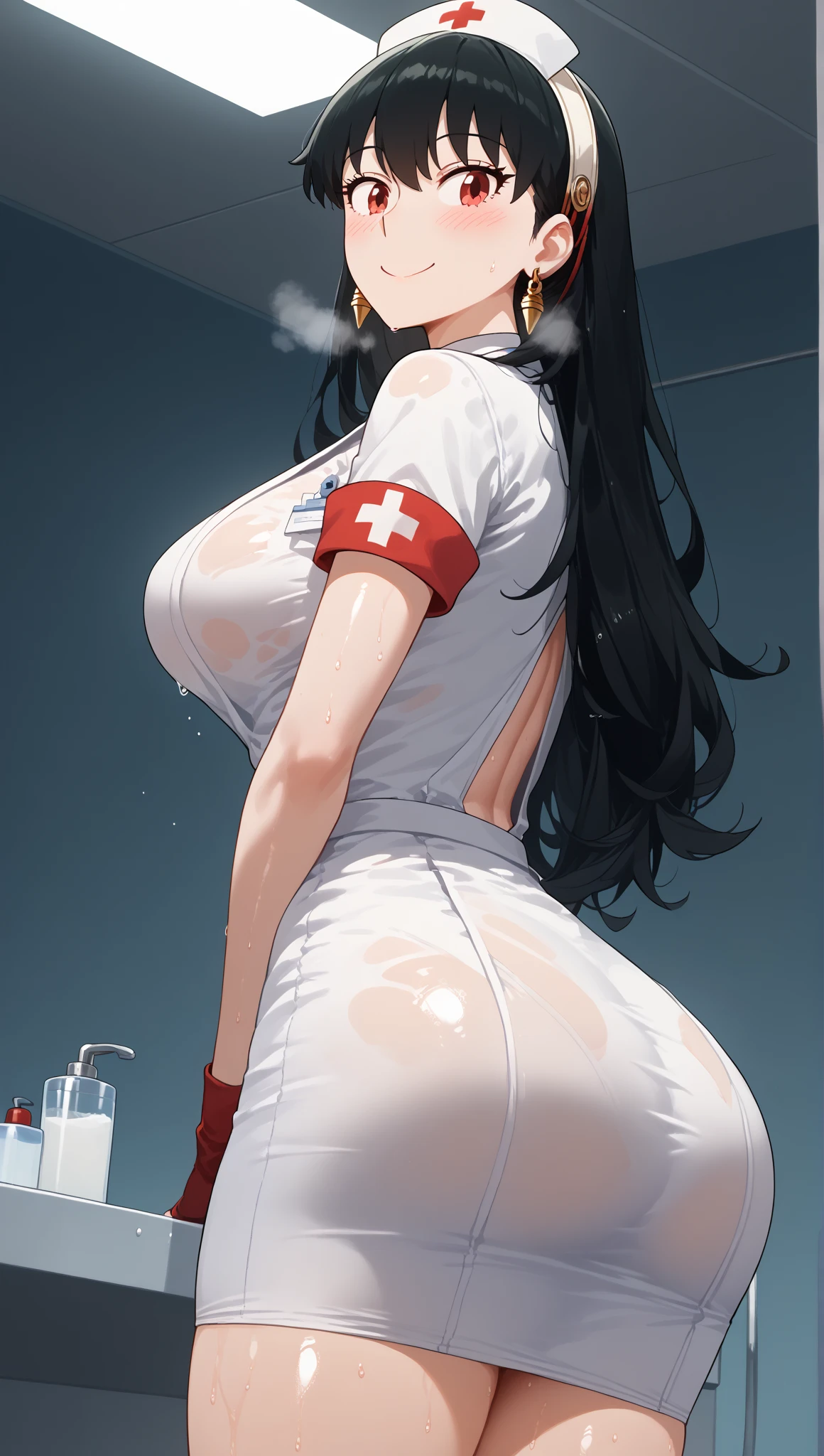 1female,35yo,熟妇,gigantic cleavage breasts,Big breasts Thin waist,slenderlegs,Pornographic exposure, 独奏,(Background with:ln the forest,the rainforest,in summer) She has long powder-blue hair,standing on your feet,Sweat profusely,drenched all over the body,seen from the front, hair straight, mostly cloudy sky,(((tmasterpiece),(Very detailed CG unity 8K wallpaper),best qualtiy,cinmatic lighting,detailed back ground,beatiful detailed eyes,Bright pupils,blue color eyes,Redlip(Very fine and beautiful),(Beautiful and detailed eye description),ultra - detailed,tmasterpiece,)),facing at camera,A high resolution,ultra - detailed),revealing breasts,Bare genitalia, Lower body elevation,Raised sexy,Camel toes,Flushed complexion,Open-mouthed,frontage,Gold Saint Seiya,Officer's cap(Wearing:Sailor uniform,White loose shirt,Black silk jumpsuit,The white cloak exposes the breasts),