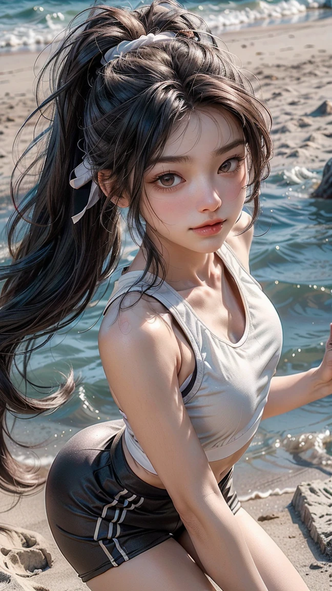 1girl,(20 years old:1.2),cute girl,famous japanese idol,kawaii,realistic body,good figure,black hair,thick hair,(twintails:1.2),(wavy hair:1.2),(hair ribbon:1.2),(blunt bangs:1.2),braided hair,cute,young,cute face,pretty face,realistic face,make up,powder blusher,beautifully detailed eyes,drooping eyes,round eyes,(beautiful big eyes:1.2),large blue eyes,beautiful and clear eyes,eye make up,double eyelid,tear bag,(fair skin,shiny skin:1.5),supermodel body,supermodel,(Perfect body:1.5),earrings,jewelry,girl idol,(blurred background:1.5),(natural pose:1.5),((Hasselblad photography)),sharp focus,(cinematic lighting),night,soft lighting,dynamic angle,(((tennis field))),outside,(gigantic breasts:1),nsfw,jav,