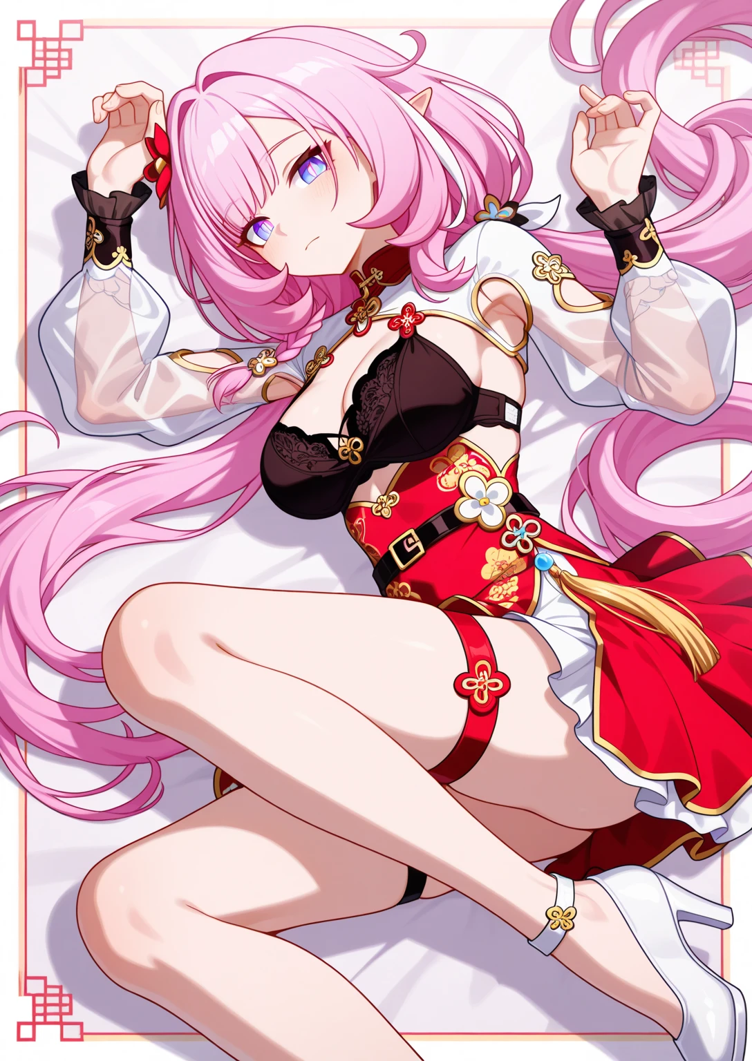 masterpiece, best quality, BREAK, 1girl, solo, pantyhose, hair over crotch, <lora:Hair over Crotch:0.7>