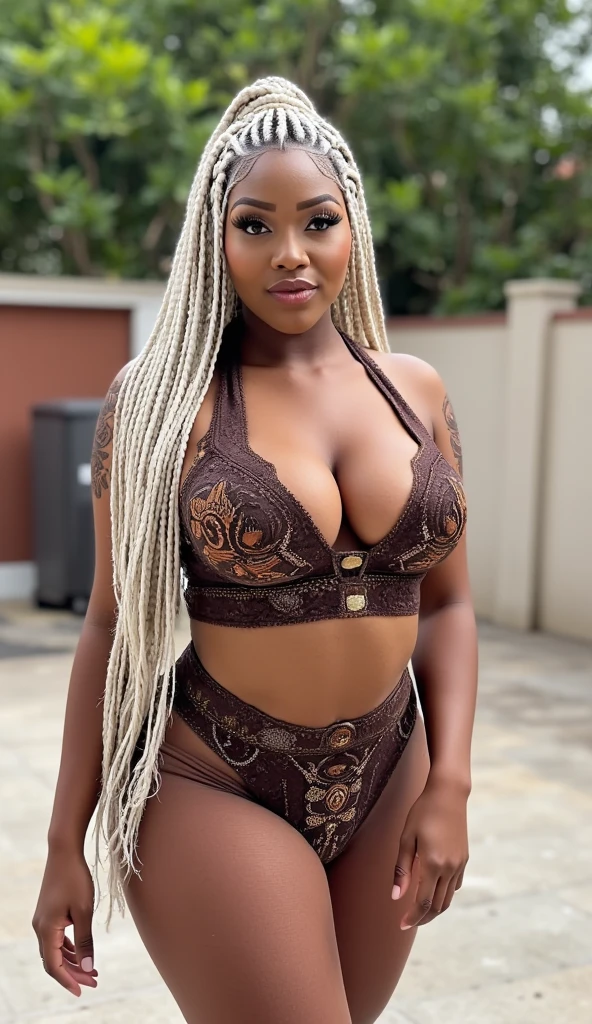 60 years old mom milf african, dark skin Lady large earring, golden Big necklace, bindi, maang raksha, waist band, navel piercing decoration A bracelet ,Silver Hair, realisitic Gorgeous Madame Beautiful Mature Woman sexly Smile Gentle woman navel piercing 4K High quality, completely naked, Big muscles, exposed big breasts , hairy vagina, sitting with spreaded legs, wearing a white bunny head gear