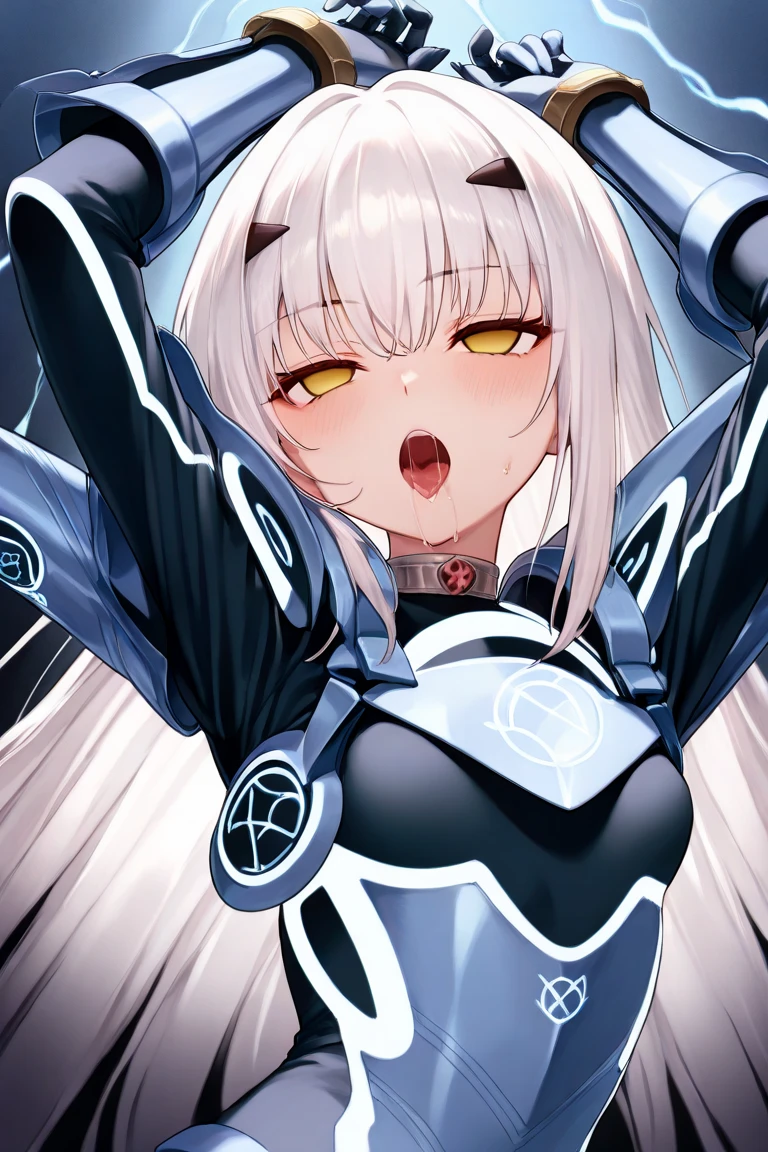 Female Combatant、Brown skinned Japanese girl、Close-up of a girl in a silver leotard、Silver Shiny Leotard、Red boots、Sailor suit、銀のSailor suit、Red scarf、Red Skirt、Silver Hair、Silver Hairツインテール、Saiyan Girl, wonderful, Nano Girl, Female body type, Inspired by Hiromu Arakawa, Anime Manga Robot!! Anime Girls, Fubuki, Full Body Suit, by Hiromu Arakawa、wonderful, silk, Beautiful and attractive anime teen, Anime Girls of the future, tears,Drooling,Pee,Sweat,Tongue out,incontinence,Peeing,Mouth open and tongue out,Estrus,Eyes wide open,Estrus,Blushing,Nipples are erect,Face is hot,Lust、Mouth wide open and tongue sticking out、incontinence、My crotch is wet、Crying face、Drooling、Red camouflage on face