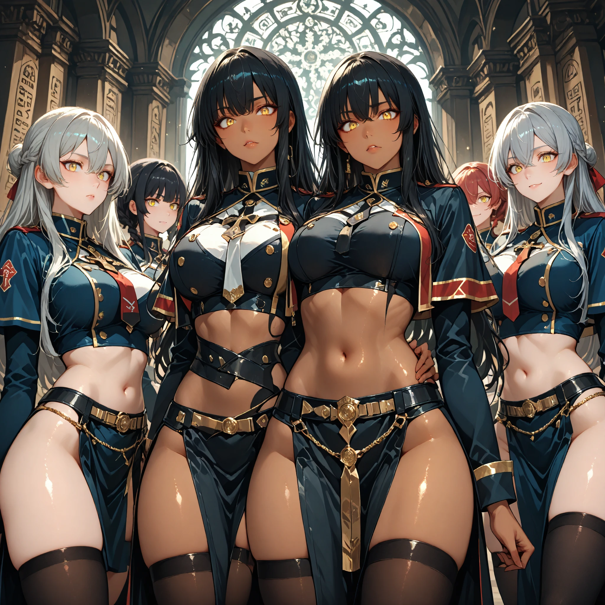 (very detailed, 4k, photorealistic), (camera angle from the top), breast curtains, see-through, loincloth, harem outfit, ((5 mature woman, Group photo:1.4), (detailed face, detailed features, detailed eyes, detailed nose, detailed mouth), rounded bums, cleavage, (classroom: 1.1), arabian nights, harem