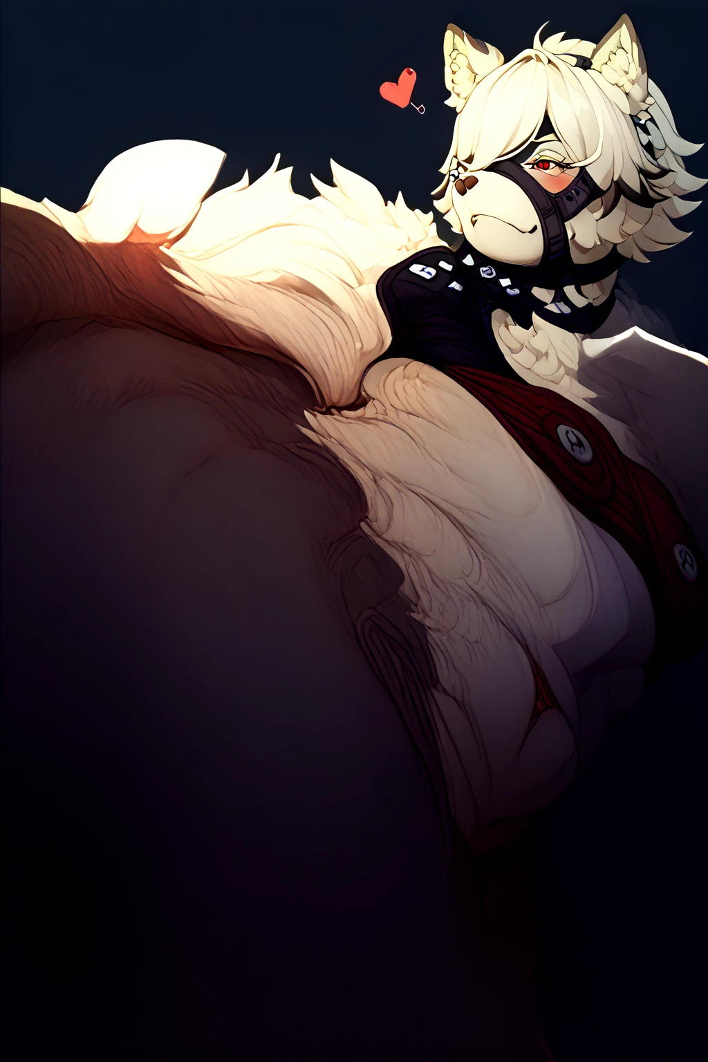Public restroom background,gray male white tiger,Tough expression,long hair,Gray scarf that covers the mouth,Scars all over the body and face,Ninja,long hair,big bust,sweating,Closing your eyes,shame,penis,Take off your pants,Show your butt,pain,gangbang oral anal sex blow job,touching,precum,tears,drooling,semen,sweating,Stroking