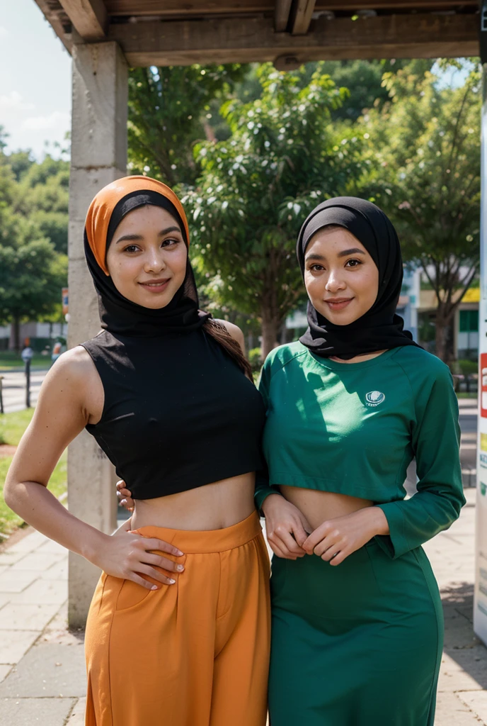 Make a picture of "happy Eid al-Adha, in the middle there is a picture of two people, one man wearing a cap, army green koko shirt, and wearing a sarong, the other woman wearing a army green mukena.