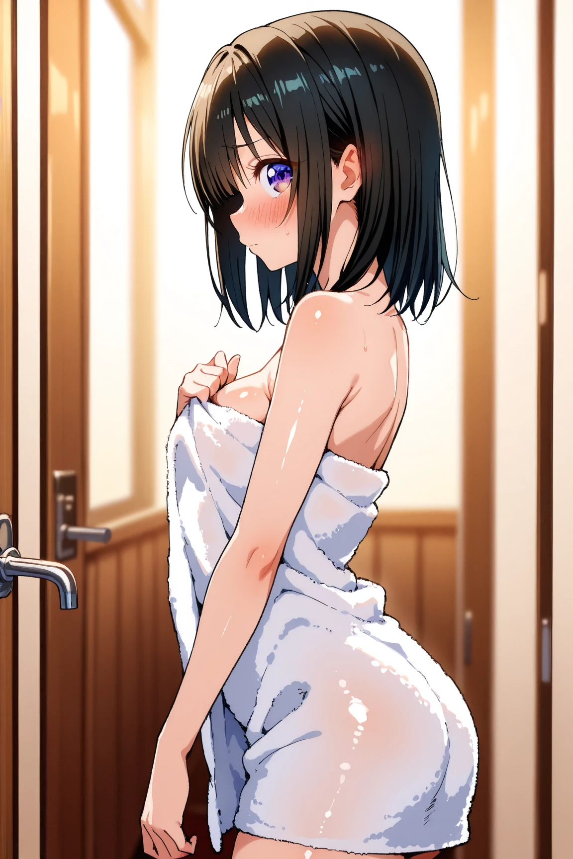 masterpiece,Highest quality,Super quality,Bathroom at my relatives&#39; house,Detailed nipples,Pussy,penis,Detailed pubic hair,Completely naked,Shy girl and boy,Dark hair color,10〜15-year-old student,Natural lighting,They get along well