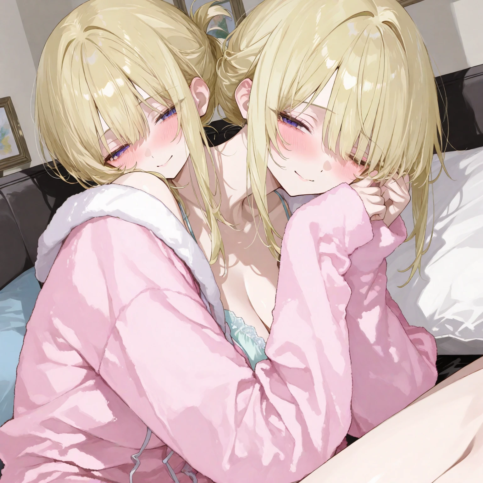 Browsing Caution,(Petite),(Crossdresser),((Penis in the crotch)),(((((Handjob))))),(Two blonde women with low pigtails),lips,Sweat,White Breath,Ecstasy face,Naughty sound effects,