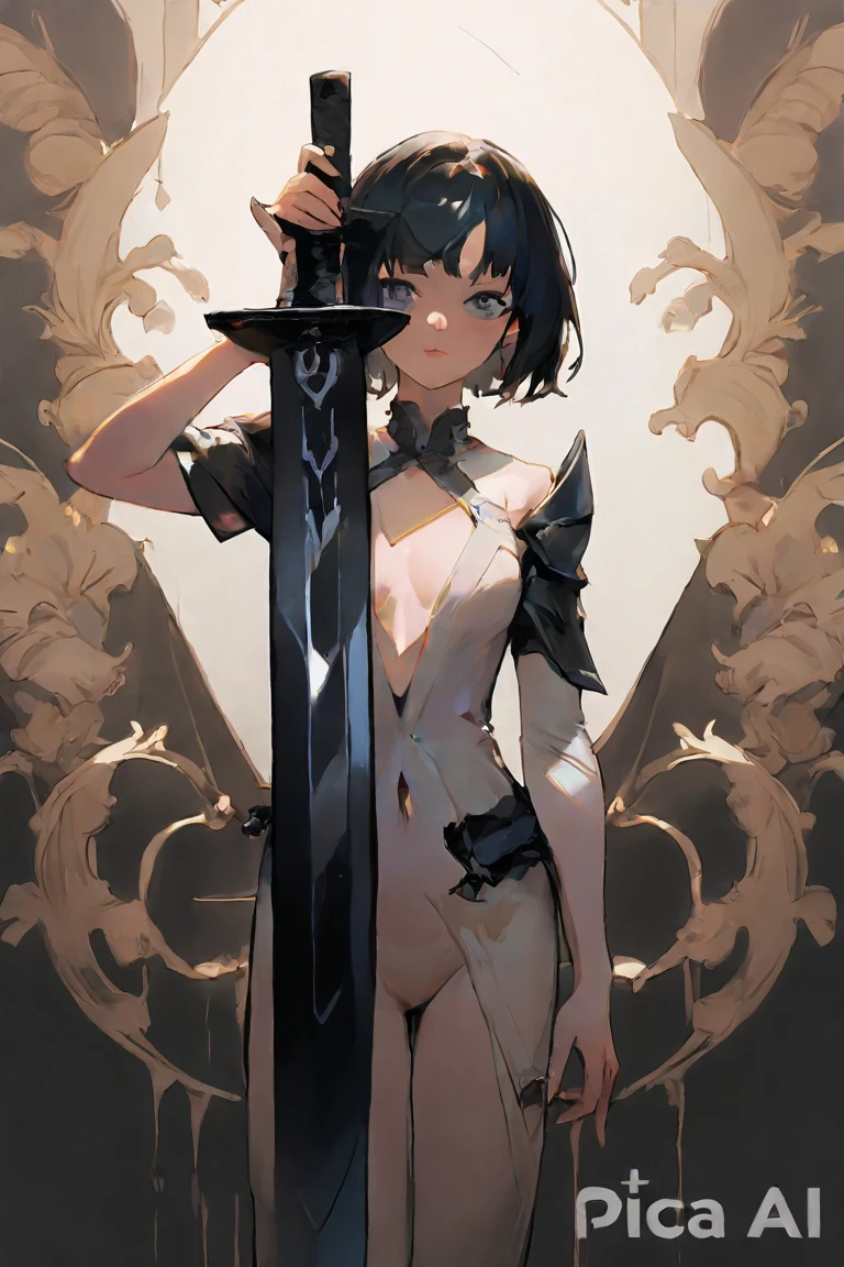 ((best quality)), ((masterpiece)), (detailed), very skinny, prominent collarbones, skinny arms, flat stomach, visible hip bones, red and white clothing, Bloodborne inspired, occult aesthetic, occult, detailed and intricate steampunk and detailed gothic, NSFW, Very dramatic and cinematic lighting, cosmic horror, grim-dark, side-lighting, perfect face, NSFW, Fluttering lace flared long knee length dress with frilly petticoats, knee length dress, pleated petticoats, lolita dress, petticoats gothic lolita, complex lace boots, side-lighting, gothic lolita aesthetic, wielding a mighty sword with mechanical components, carbine, NSFW, beautiful small breasts, small breasts, full body, whole body, body, NSFW, full body, whole body, head-to-toe NSFW, grim dark, grimdark, grim-dark