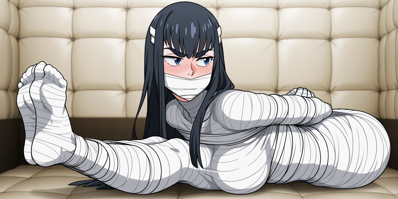 masterpiece, best quality, 1girl, solo, looking at viewer, hinata\(shippuden\), length hair, messy hair,large breasts , breasts out, (arms behind back:1.4), hanging,spiders in the web,long spider, Hinata, desperate,mouth gagged, silk gagged, struggle, entangled, angry face, crying, despair,cocoon, blushing face, (men touching her), touching breasts, (((pov hand squeezing breasts))), garden, outdoor