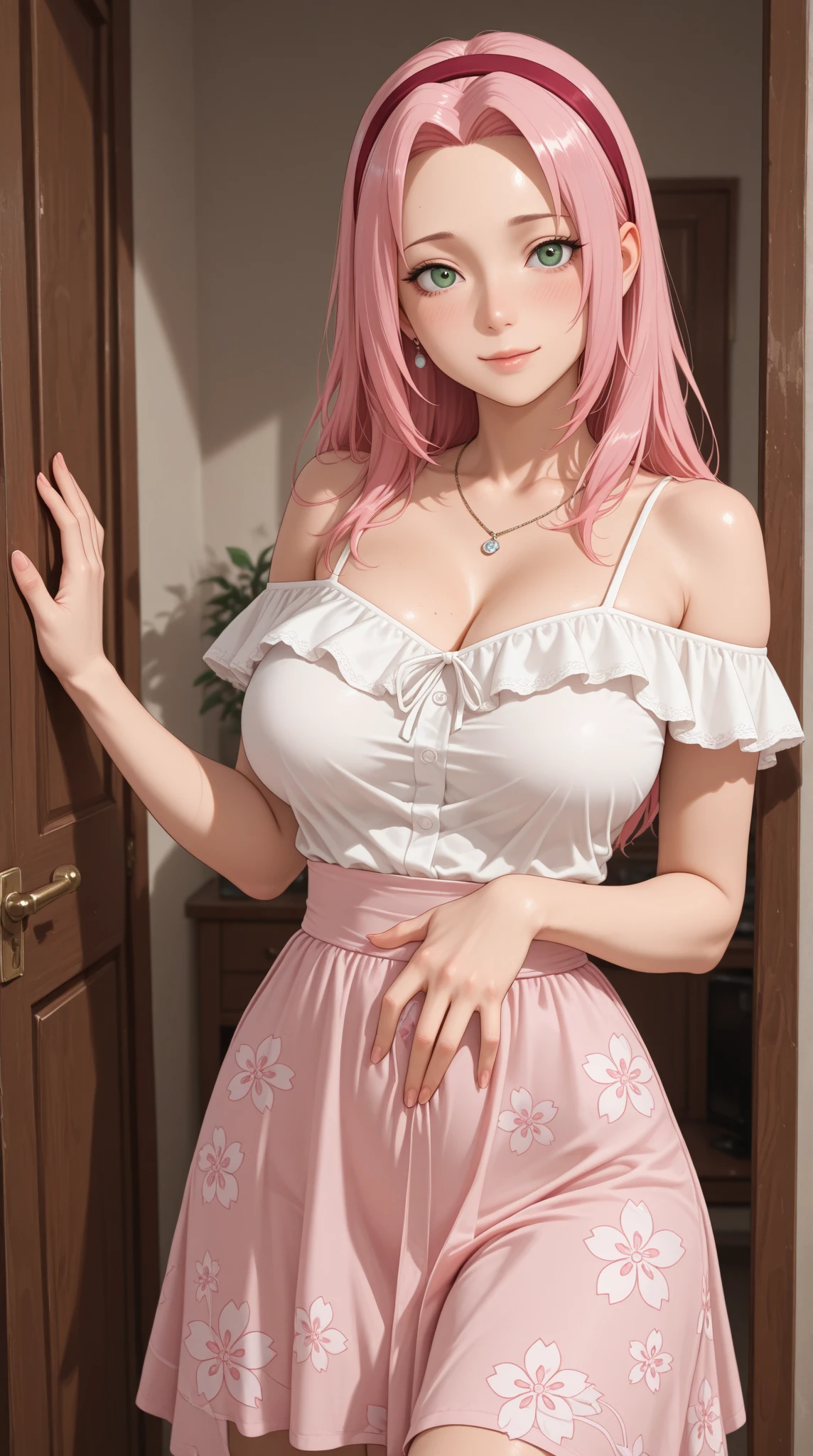 ((Top Quality、16K、​masterpiece:1.3))、a tall and beautiful woman、Perfect Figure:1.4、(dream aesthetic) Slim Abs, young natural girl (beautiful) solo, long voluminous pale-pink hair 、messy hairstyle (with hair bangs), turquoise-blue eyes, pale-white skin (highlighted, realistic shading)、Huge bust、Highly detailed facial and skin texture、(A detailed eye, Symmetry Eyes, Clear realistic eyes, Double eyelidd、Cold-stricken face、Symmetrical face), very  realistic skin, goth makeup, Royal sisters full of fans、The Telegraph Esbian、peach buttocks, white shirt, black skirt, black tights, cleavage,  squart、(Raw foto:1.2)、((Photorealcitic:1.4))Top Quality、​masterpiece、Real Photography、very delicate and beautiful.、super detailed CG、Unity、8K photo wallpaper、delicate detail、best qualtiy、Highly detailed CG unity 16k wallpaper、absurderes、Incredibly Absurd、huge file size、extremely highly detailed、Hight Resolution、ighly Details、Beautiful detail girl、extremely beautiful eyes and face, cute eyes look、Facial light、cinematic lightings、(Proportional hips, thick thighs, beautiful legs, realistic pantyhose) 1girll、see -through, inside house (bedroom) 、ulzzang-6500、The Telegraph Esbian, different poses at different angles,