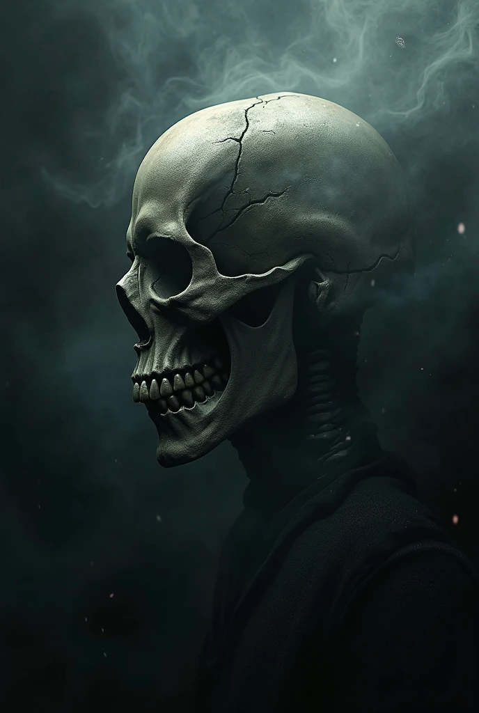 Create a skull with a black moon in the background 
