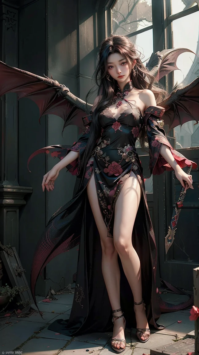 (The best illustrations)、realisitic、ultra-detailliert、The best lighting、Best Shadows、alluring succubus, ethereal beauty, perched on a cloud, (fantasy illustration:1.3), enchanting gaze, captivating pose, delicate wings, otherworldly charm, mystical sky, (Luis Royo:1.2), (Yoshitaka Amano:1.1), Dungeon and Dragon、caves、Dungeon、 A Necromancer、natta、Dark style、Succubus、Devil's Daughter、Bat Wings，(((Demon Hornlack-rimmed round glasses))))、(red eyes glowing:1.6)、​beautiful countenance、Tindall Effect、(High Detail Skins:1.2) absurderes、Ponytail distortion、jewely、Beautiful expression、Toned waist、Wide buttocks、Tindall Effectmasuter piece、top-quality、Highest Standards、Top image quality、masutepiece、intricate detailes、High resolution、Depth Field、natural soft light、profetional lighting、Great smile、(High Detail Skin: 1.2)、photorealistic anime girl render、Strong highlights of the eyes、Perfect Anatomy、crotch open、Shy、Spreading your legs、Panties are visible、Skirt flipping、Body shiny with oilerectile nipple))、8K resolution、intricate clothing、Intricate details、Panties visible through the skirt、Panties in full view、Small panties, pink nipple, pink pussy