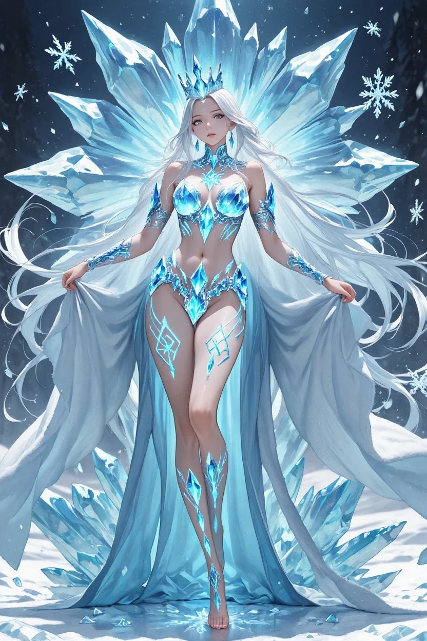 {-erro_de_anatomia:1.0} There is a white unicorn girl, blue mane and long mane, white unicorn, unicorn, unicorn horns, A unicorn, celestia, Nine stories, blue unicorn, soft dreamy, cinematic light《fangs》Unicorn in, mythological creatures, a mythical creature, Pokémon illustration, unicorns, a glaceon princess, white dress, opal eyes. Auroracore, ghostly iridescent, image good for rendering, sitting on the water, unicorn girl, full body.