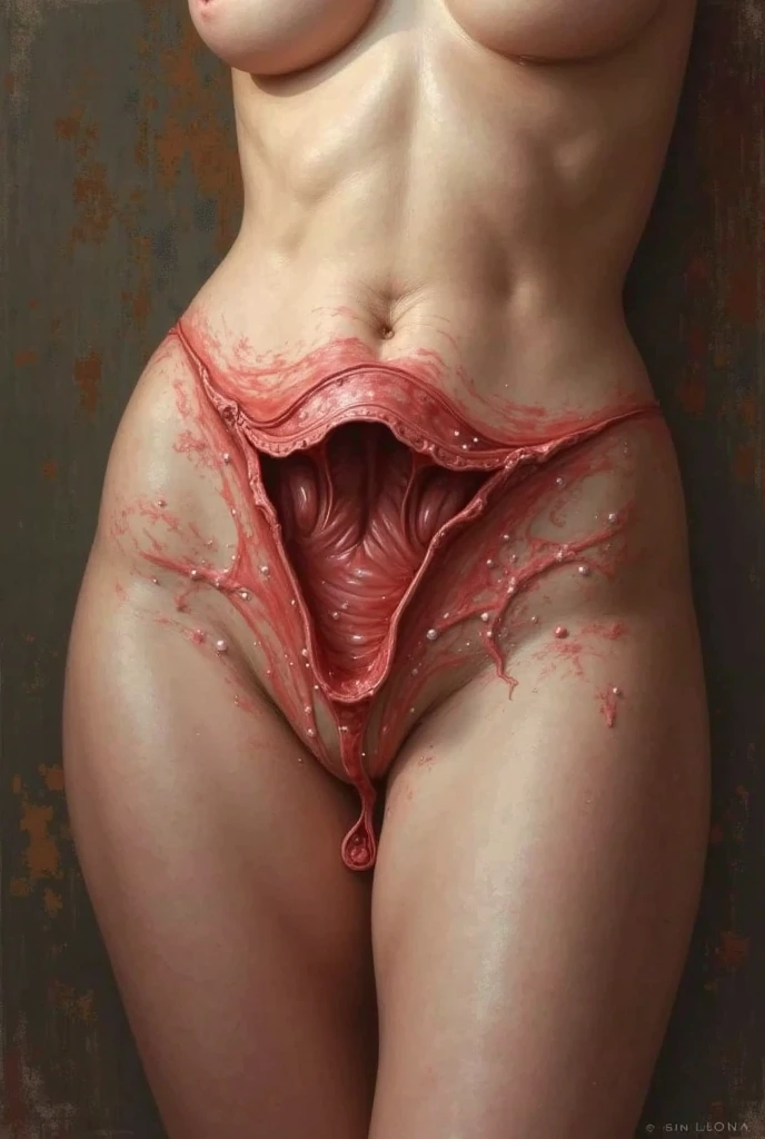 masterpiece, best quality, high resolution, highly detailed, HDR, intricate detail, ultra detailed, digital art, (monochrome:1.2), sweaty chubby woman with pink hair and pink eyes, black eyeliner, black lipstick, (naked:1.2), small breasts, thick thighs, narrow waist, standing, simple background, <lora:Erect Human Penis v1:1> erection, small penis, small testicles,