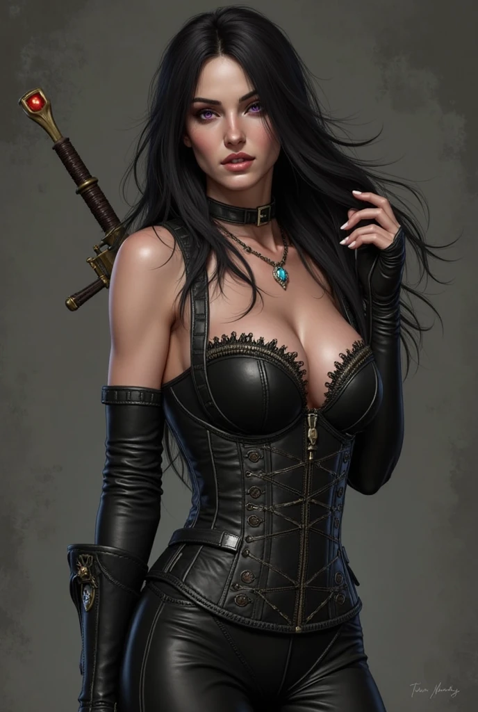 A gorgeous woman wearing a chain corset and a ((chainpunk)) aesthetic. She has long hair made entirely of chains, with belts and straps accentuating her figure. The overall theme of the image is centered around chains, symbolizing strength and sensuality. The image should be high quality, with ultra-detailed features and a realistic, photorealistic style. The color palette should be vibrant, with a focus on metallic tones and dark hues. The lighting should create a dramatic effect, emphasizing the contours of the woman's body and the intricate details of the chains.