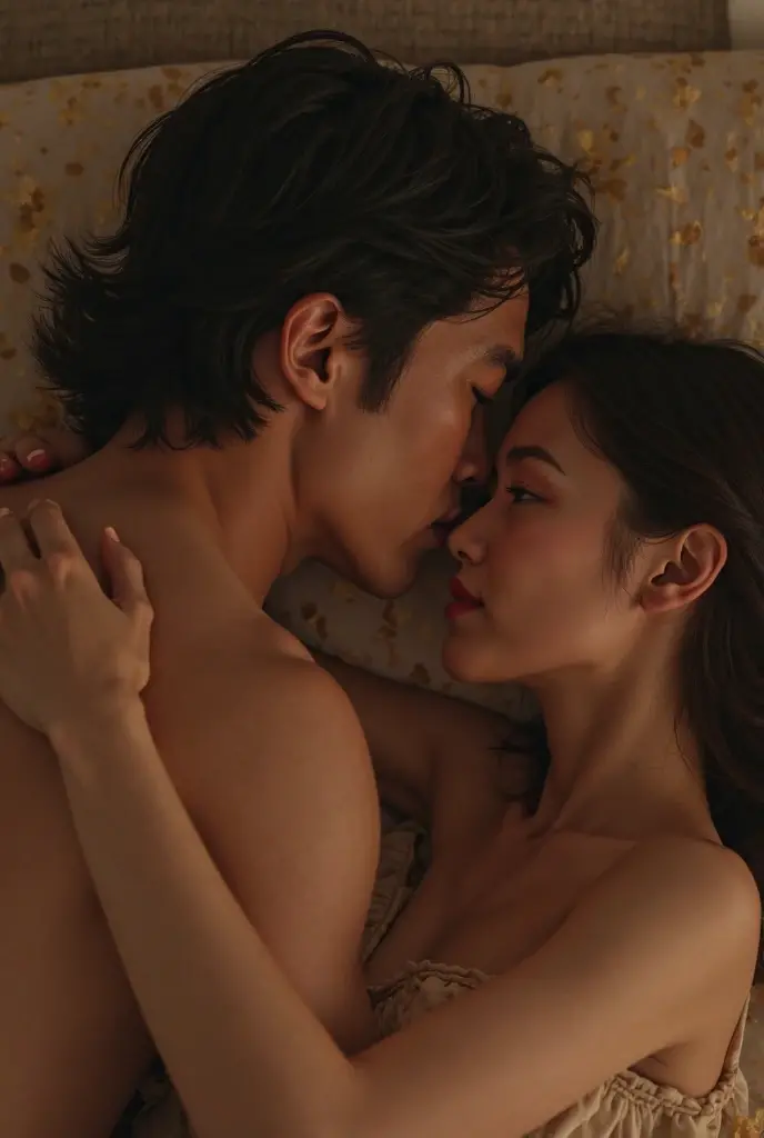 ((Highest quality)), ((masterpiece)), (detailed), (Perfect Face)、The woman is embraced by the man on the bed and raped, the man's penis is inserted into the woman's pussy, a large amount of semen is ejaculated, and they have sex and are violated thoroughly.、The woman is a Tier, has medium-long black hair, and is wearing an engagement ring.