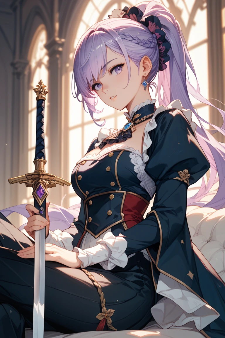 ((highest quality)),(ultra high resolution),(Super detailed),(detailed description),((best CG)),(best work of art),super precision art,great drawing art,(Fantasy art with precise details:1.5), (1 woman:1.6),alchemist:1.6,beautiful and well-shaped face:1.6,Intricately detailed robe:1.7,displeased look:1.6,shiny skin:1.6,messy hair:1.6, Books stacked messy on the desk:1.5,A shelf containing experimental tools:1.6