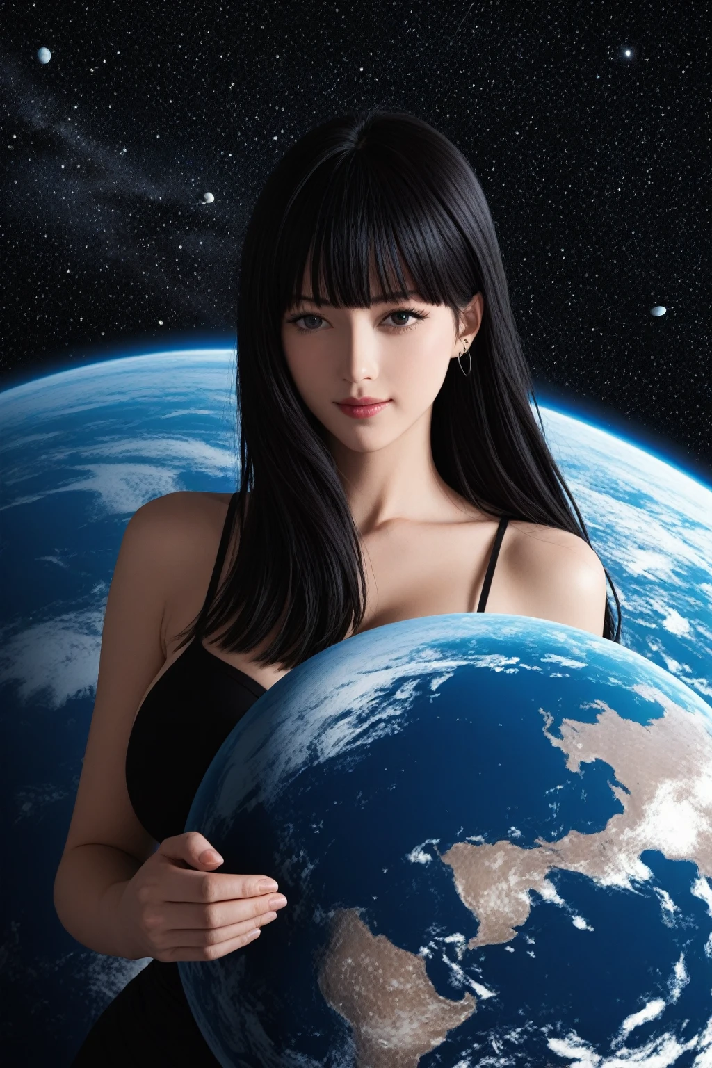 make an easy drawing about anime girl that's holding planet earth