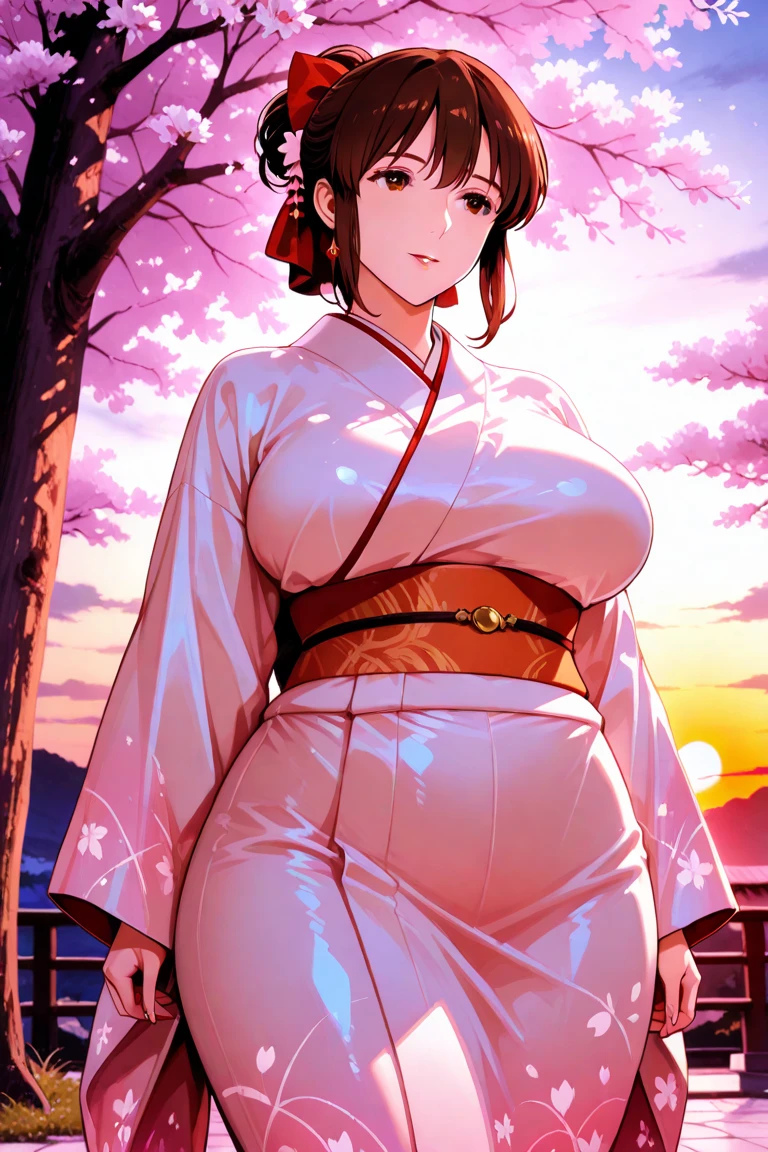 RanmaChan, cabello rojo, Cabello con trenza, ojos azules, ojos detallados, cuerpo completo, lindo, sexyrobutts, Japanese Ghost Costume, fantama flotando, noche luna llena, Cleavage Bulge