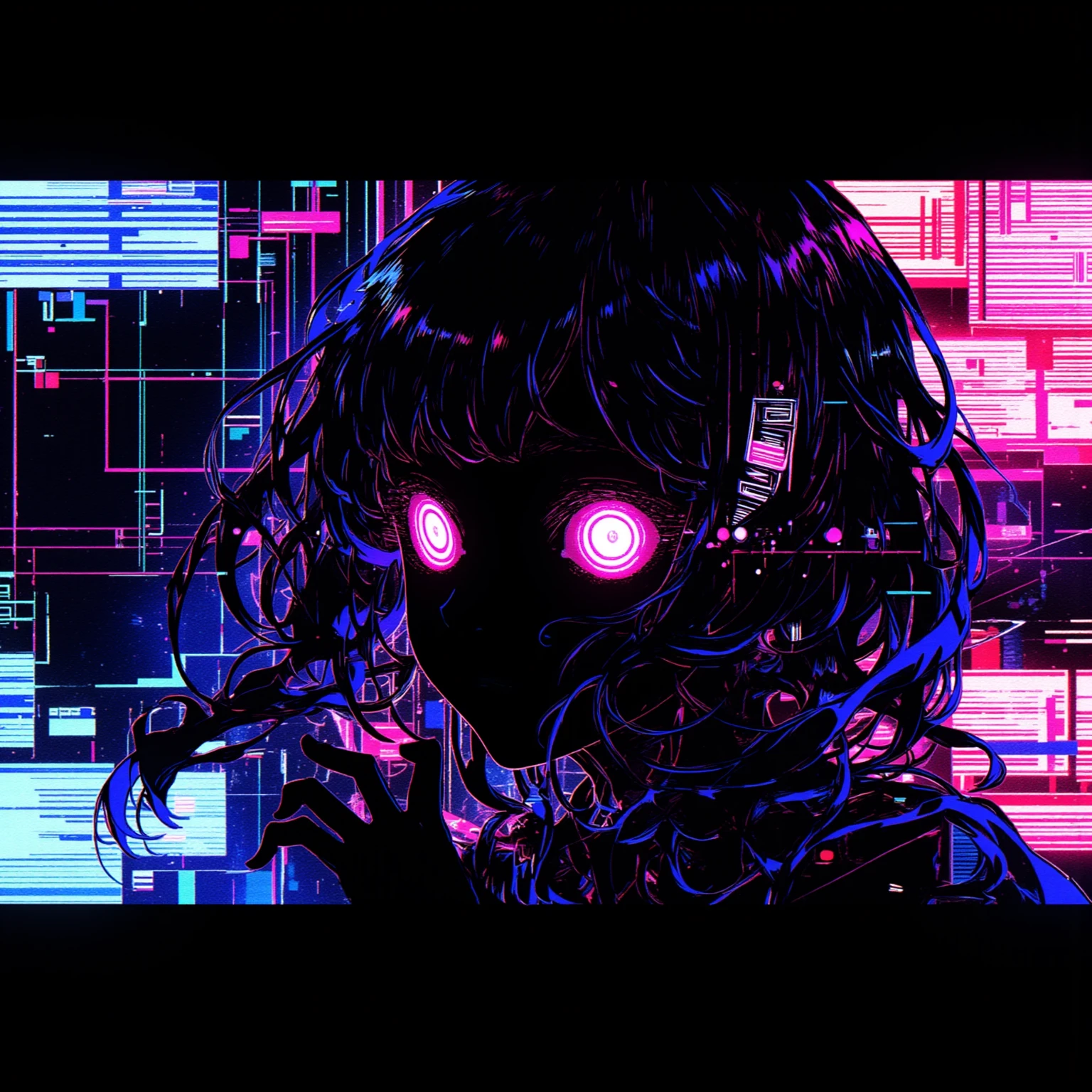 1girl, glitch effect