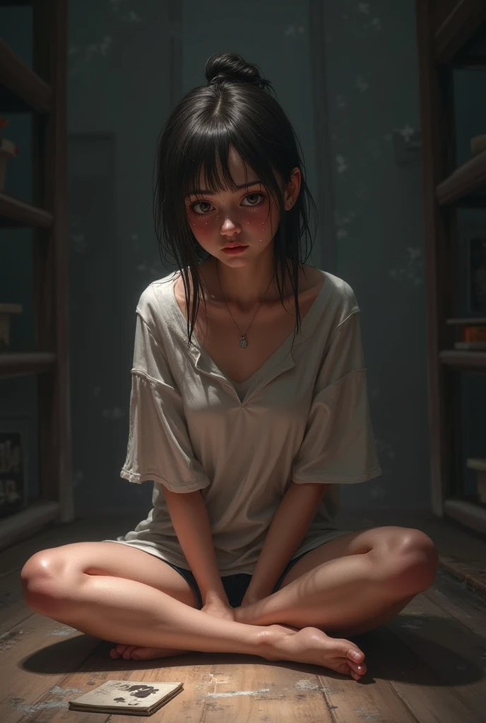 Woman without shoes, full body, sad and beautiful face, sexy young woman, melancholy. HD. 4k, high quality, analog film effect