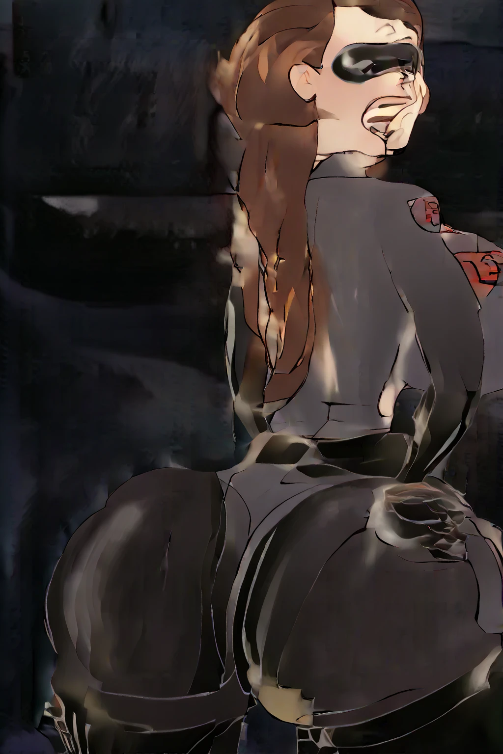 cartoon of a woman in a red outfit bending over in a cave, red ogre riding a horse, from akira ( 1 9 8 8 ) style, still from akira (1988), tetsuo from akira, jin - roh, (akira 1988) highly detailed 8k, jean giraud 8 k, production animation cel