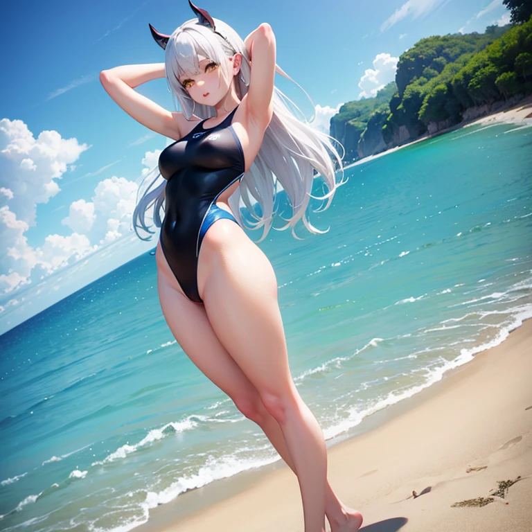 One Barbie, ((Full body)),8th class, Blue eyes, Smiling face, Hair loss swaying in the wind, Hip Hop Singer Pose, Dressed in hip-hop style,White Bikini,swarovski,pasties,With a pink bow on the arm, Fashion, Extremely high quality, high details, 8K, clean back ground, in studio, ((Full body shot)),Align your fingers neatly,Accurate Hand Modeling,wave her hand,west coast beach