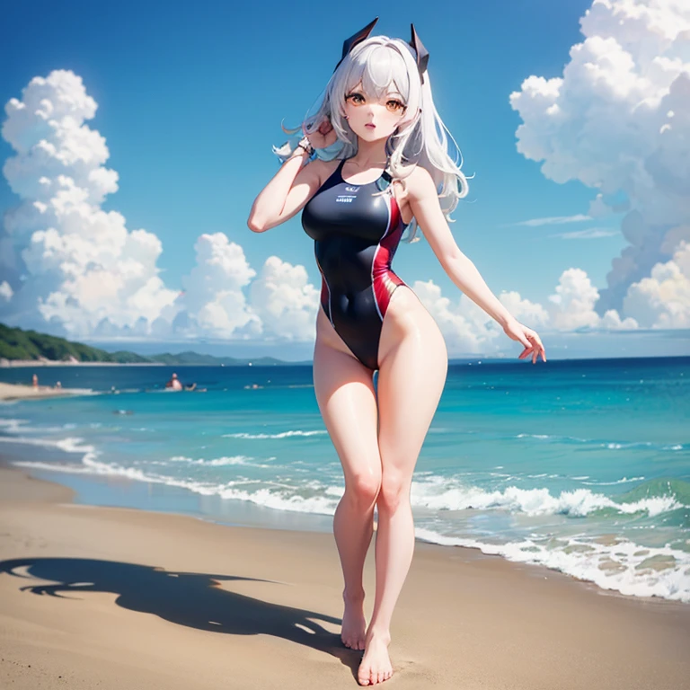 ((((Beautiful white hair))))、((small head))、Beautie、Beautuful Women、Japan Idol、(Perfect body:1.1)、(年轻)、(Beautiful white hair with short wavy:1.2)、(((8K))、(( Raw photography)))、(((a white bikini)))、(Highly detailed 8k wallpapers)、(extremely delicate and beautiful)、(​masterpiece)、(top-quality:1.0)、(超A high resolution:1.0)、beautiful  lighting、Perfect Lightning、realistic shadow、[hight resolution]、 Detailed skin、ultra-detailliert、thin clavicle、perspired、爆乳、huge tit、beutiful breast、red blush、Photorealsitic、Lifelike face、realisticeyes、is looking at the camera、a smile、 Lips with pink lips、natural make up、The best very happy smile、((best qualtiy)), ((tmasterpiece)), huge filesize, ultra-detailliert, hight resolution, ighly detailed, top-quality, ​masterpiece、full bodyesbian、Three-dimensional depiction、all-fours、all-fours、all-fours、((Show your))、((Show your))、Rear view、Rear view、Rear view、Rear view、s ass、s ass、s ass、s ass、A sexy、Mare、sand beach、blue-sky