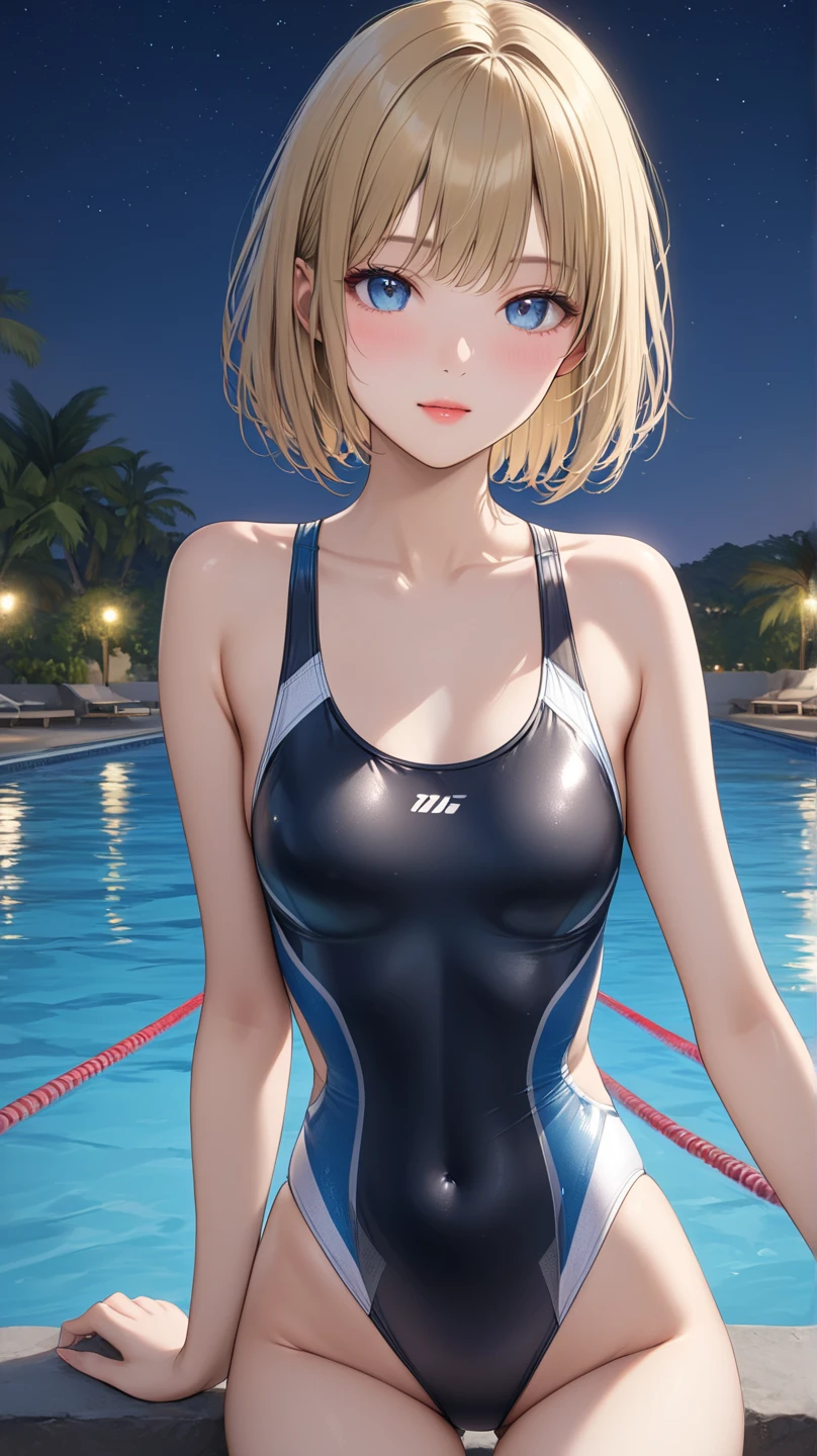 high quality、最high quality、Complete limbs、Ultra-high resolution、Full Finger、short hair、Gray Hair、Slender beauty、Wearing a yellow swimsuit
