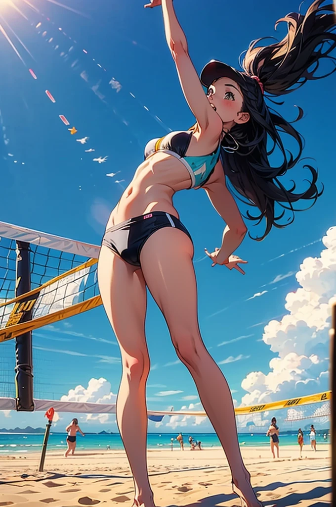 Woman in bikini centered with legs open