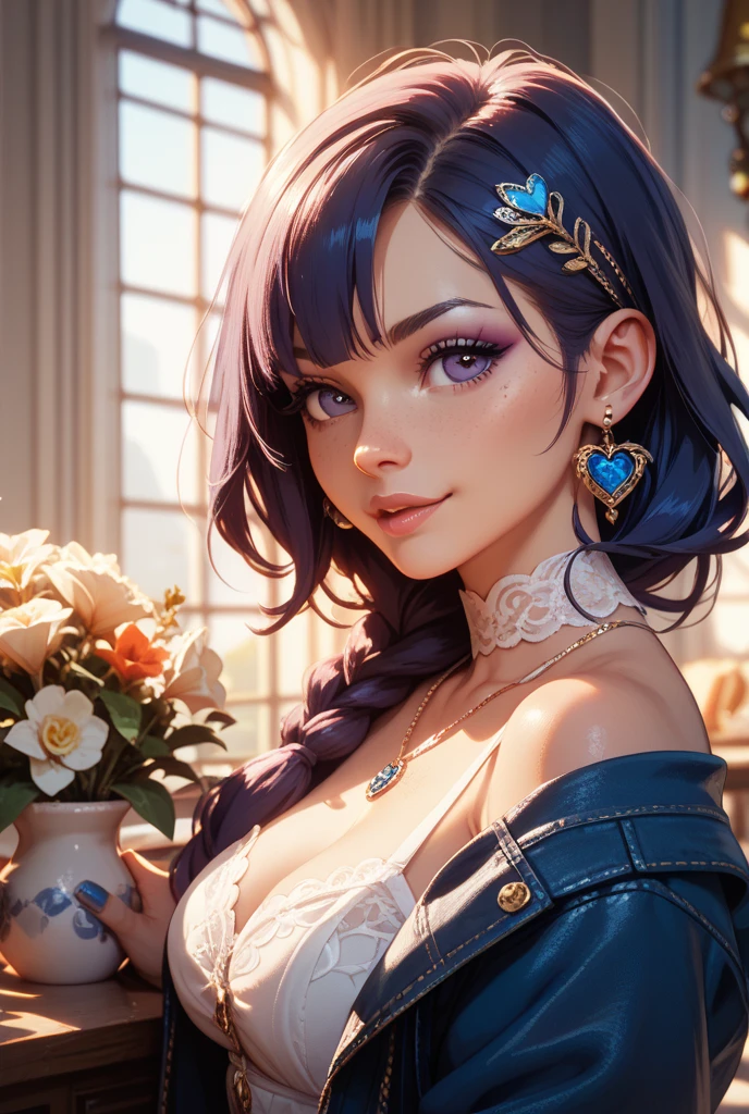 "((painting masterpiece)), Literary atmosphere, Vivid colors, CG HD wallpaper with rich texture pattern detail, Strong-willed image, (1girll), Long windy hair, Shawl beautiful neck, (blue color eyes+red tinted hair:1.2+blue hairs+Purple colored hair:1.3+Green hair), Beautiful costumes, Showing an uncompromising and strong attitude, Follow your own path of destiny!"