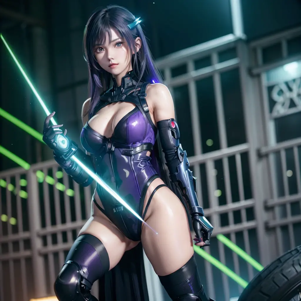 Sexy Mysterious anime girl fantasty world dark glowing aura ruins background