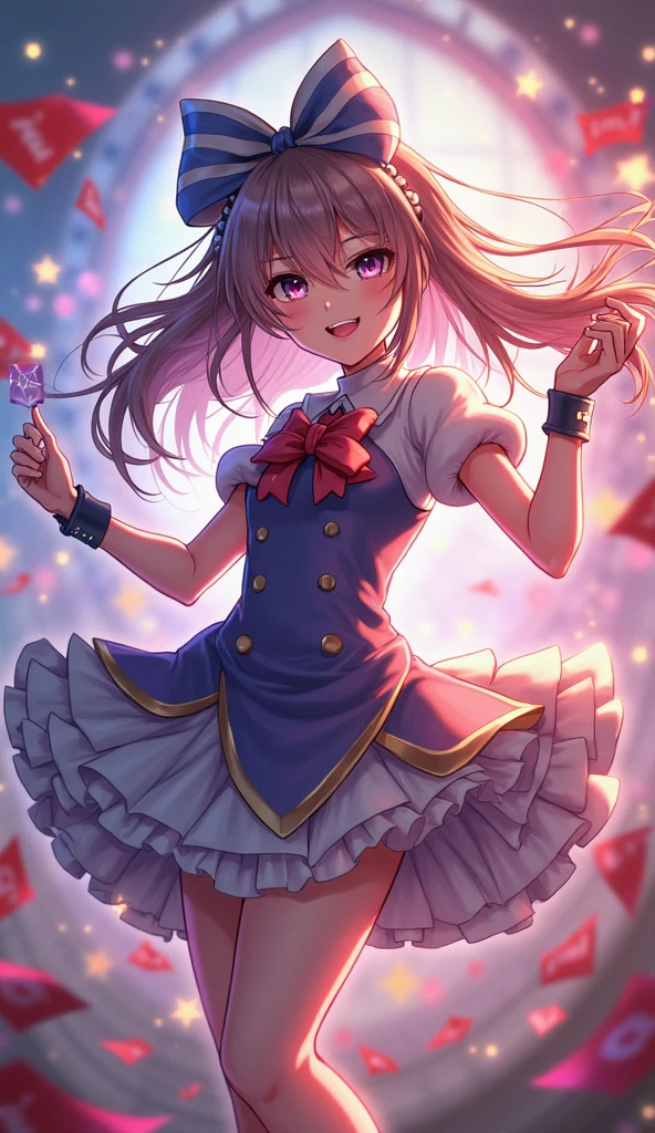 (((Rainbow Magical Girl Costume)))、Panty shot、Beautiful Magician、short brown hair、((whole body))、(((photo taken from below)))、The background is darkness