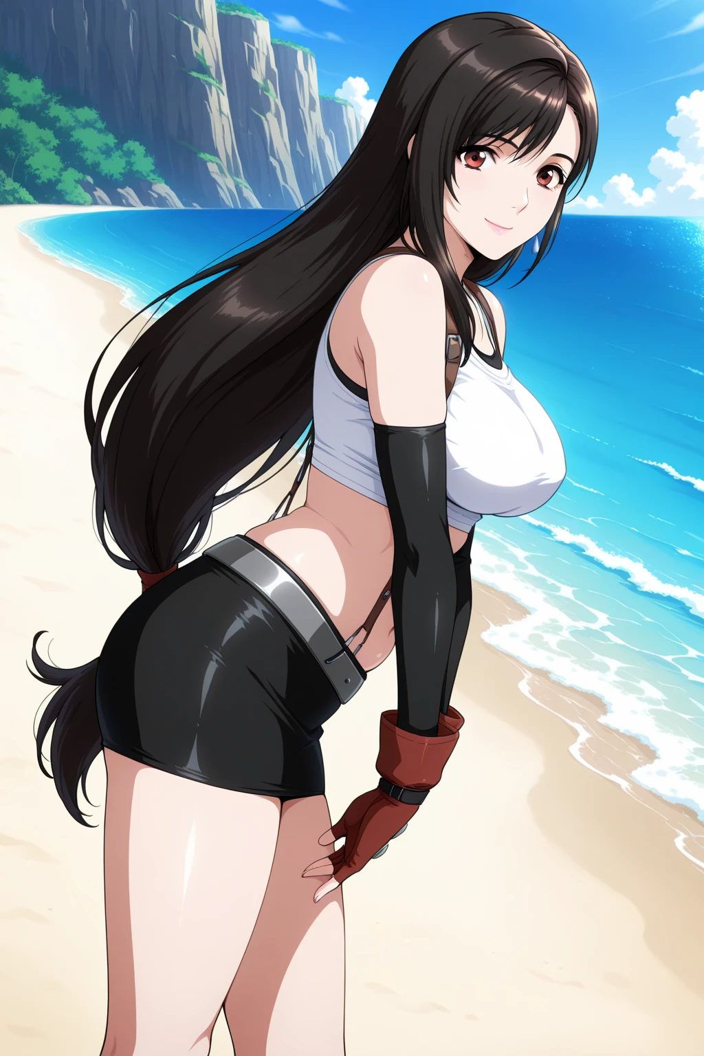 Woman in black bikini and small man in white shirt, weak and small man, thin and small physique, Very beauthful. , ,weak and defenseless man, small physique, , muscular ultraviolent woman, muscular and scary, absurdly huge physique, big muscles, extremely muscular woman,