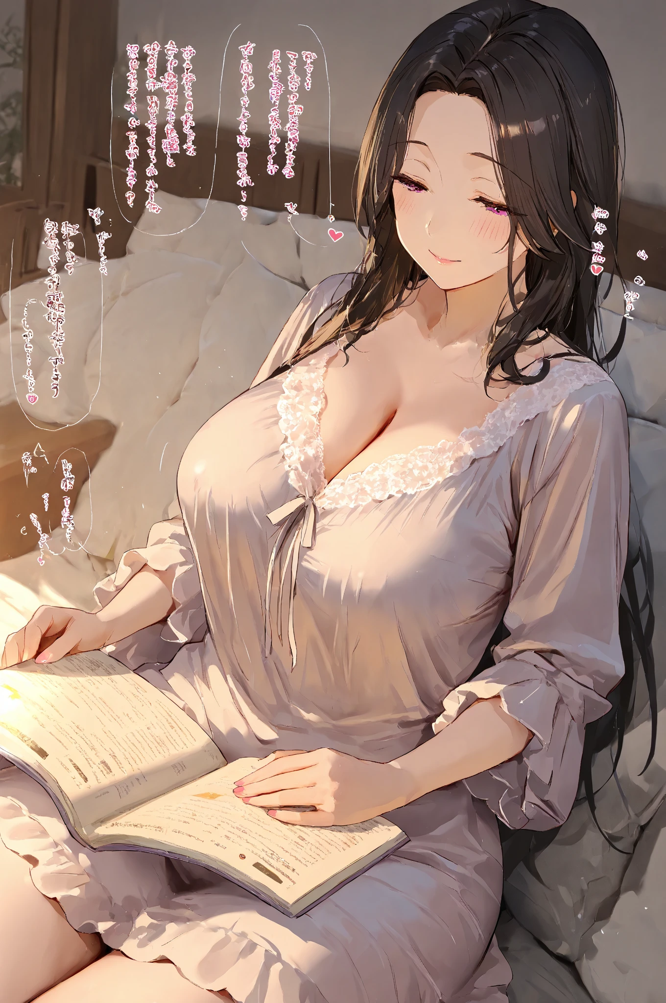 ((Tabletop, Highest quality, High resolution, , Pixel Perfect, 4K,))), 1 female, 、The whole body is visible、 ((Long Wavy Hair, bangs, Brown Hair)), ((Brown eyes, Beautiful eyelashes, Realistic eyes)), ((Detailed face, Blushing:1.2)), ((Smooth texture:0.75, Realistic texture:0.65, Realistic:1.1, Anime CG Style)), Medium sized breasts, Dynamic Angle, Perfect body, (( , , Beautiful Priest、、 Priest off-shoulder jacket、Priest Flare Skirt、、)), Gold Hair Ornament、Cross Necklace、、Very embarrassing panic smile, 、Gorgeous church basilica、Church Bed、Lying in bed、、Hold a big Bible、、Nipples are slightly visible、、Lace panties are visible、、、、、 、Angle from below)、