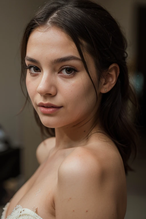 Best quality, masterpiece, ultra high res, (photorealistic:1.5), raw photo, 1girl, in the dark, deep shadow, low key, cold light, sexy look, short hair, naked portrait, nude photography,