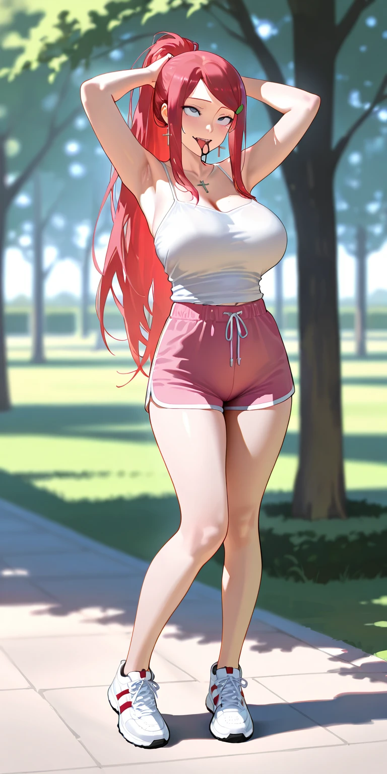 (best quality,4k,8k,highres,masterpiece:1.2),ultra-detailed,sexy woman,sports bra,panties,socks,shoes,full body,standing,public, crowded, embarrassed, shy, vibrant colors, bokeh, natural lighting