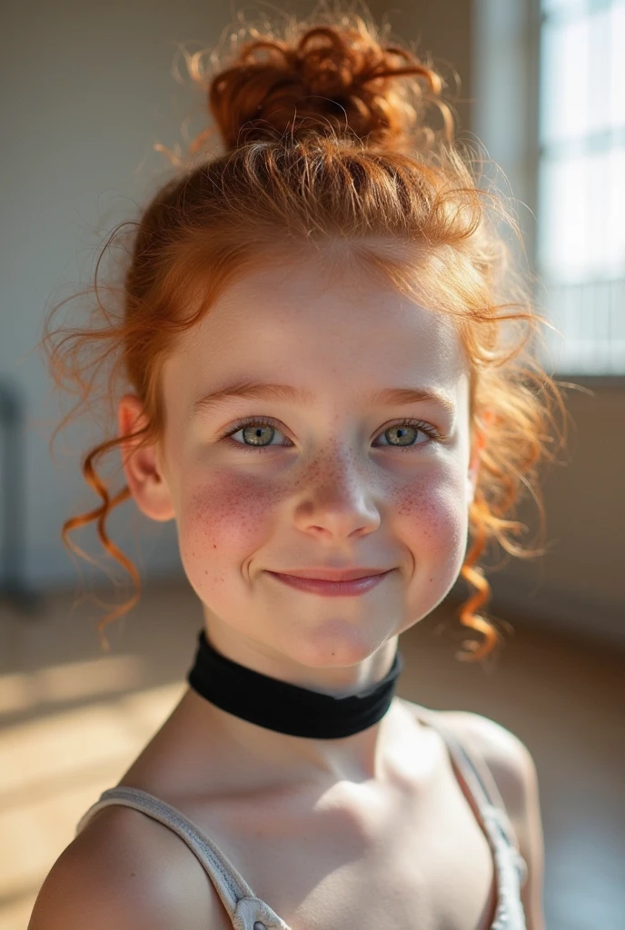 10-years old, A thin 1 girl with long blonde braids is performing ballet in a way that emphasizes her body lines, flat chest, Small breasts, Makeup is smudged, extra lessons, Perfect Lips,  Braces, freckles, Big eyes, blue eyes, sweating, sweat profusely, Wet, Very detailed, Highest quality, Very detailed face, Perfect Lightning, Ballet Studio, background, Sexy, erotic, Individuality, 4K, masterpiece, naked