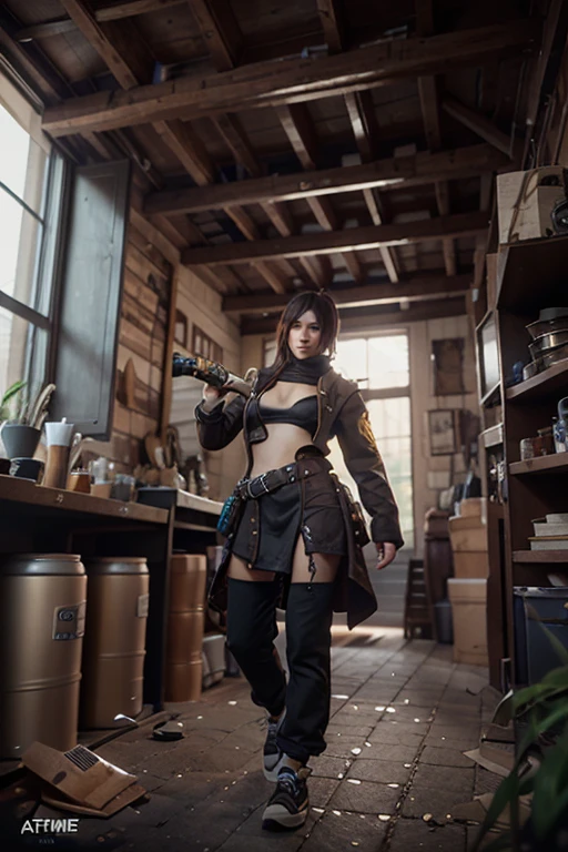 Make cybercrime women police with steampunk setting area 