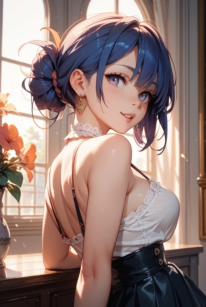 (Highest quality:1.4、masterpiece:1.4、Super detailed:1.4、8K:1.4)、F cup bust、Big Breasts、Slim body、((((1 person、sit、In the background are the urban buildings of Tokyo、looking at the camera、Outdoor café terrace、coastal、Navy hair color、Shooting from an angle、juice、table、Sunset Beach、sunset、Very cute face))))、(((nude、Areola、bikini)))、Big eyes、((((Shallow depth of field))))