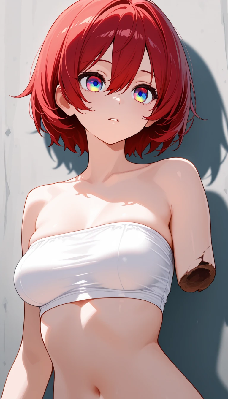 ((perfect anatomy:1.7,realistic,:1.3,RAW Photography:1.3,masterpiece、highest quality、Ultra - High resolution、High resolution、Highly detailed CG、8K)),nsfw,upper body,1 female,alone,20-year-old,beauty of japan,beautiful detailed face and eyes,big and gorgeous eyes,gray eyes,(red hair,short bob hair,bangs), (slender body,small head:1.4, skinny、small breasts), glowing skin,oily skin,wet:1.4,arms behind back,(naked,bara naked,choker),((POV hands:1.5,breast grab:1.3)),fantasy,simple bed、simple bedroom、medieval europe、natural sunlight、