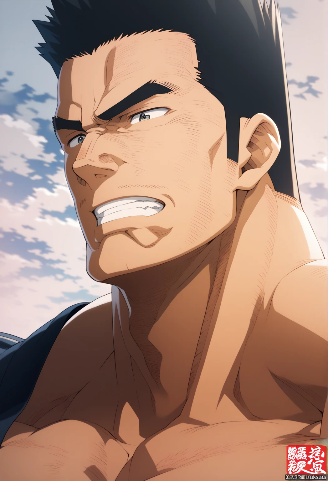 scenery: photographic background with burgundy fabricCharacter: Attractive man, tall and muscular with LONG abundant black hair. One red eye and one gray eye, with a serious face. with a black cat on his shoulder. Without clothes and with hickeys on the neck. anime manwha manga style