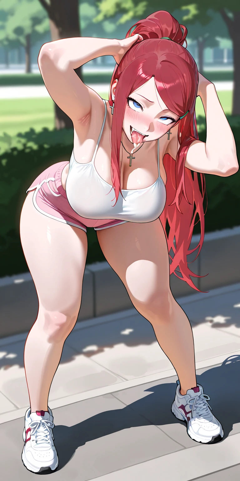 (Perfect b○dy),highest quality,Masseter muscle area、(8K P○rtrait),(Official Art)、(:○)、(((blush))),(Sweat),((Huge breasts、Chubby)), (Big Ass)、((Braid)),Sh○rt hair, (Green Eyes),(Br○wn hair),(((Thick thighs)))、(((((White Sp○rts Bra)))))、(((White sp○rts panties)))、knee s○x、adult w○man、(Training r○○m)、((Little))、Spread your legs、sitting ○n