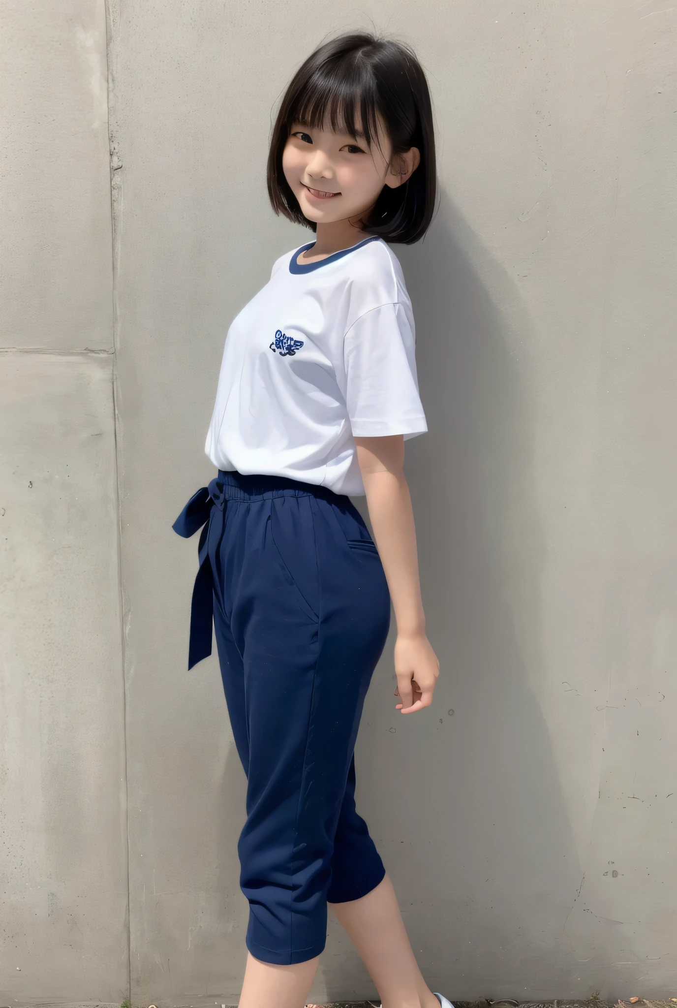 A tanned 12-year-old Japanese boy modeling for a full-body photoshoot in shorts during summer vacation