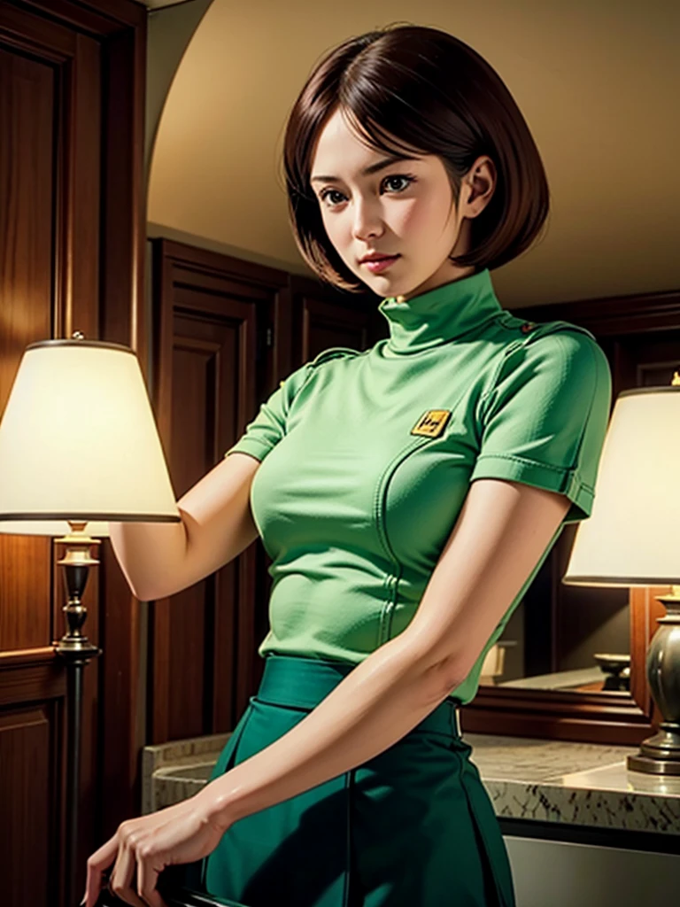 masterpiece, (best quality:1.2), solo, (1girl), ((asian)), clear facial features, black eyes, dark skin, makeup, looking at viewer, ((black hair, Pageboy Haircut )), ((( American Army Nurse Corps Uniform: White/blue/olive drab, dress/service uniform, service cap, red cross armband ))), she is smiling, retro, cinematic, high contrast, spot light, full body shot, action scene, Soft Fill Lighting , by Edward Steichen , WWII, Command Post, maps, radios, military officers, varying locations , <lora:PAseer-SD15-LCM Quick:1> <lora:skinny_new_skin:.3> n4t3mm <lora:FujifilmFujichromeProvia400X:.5>